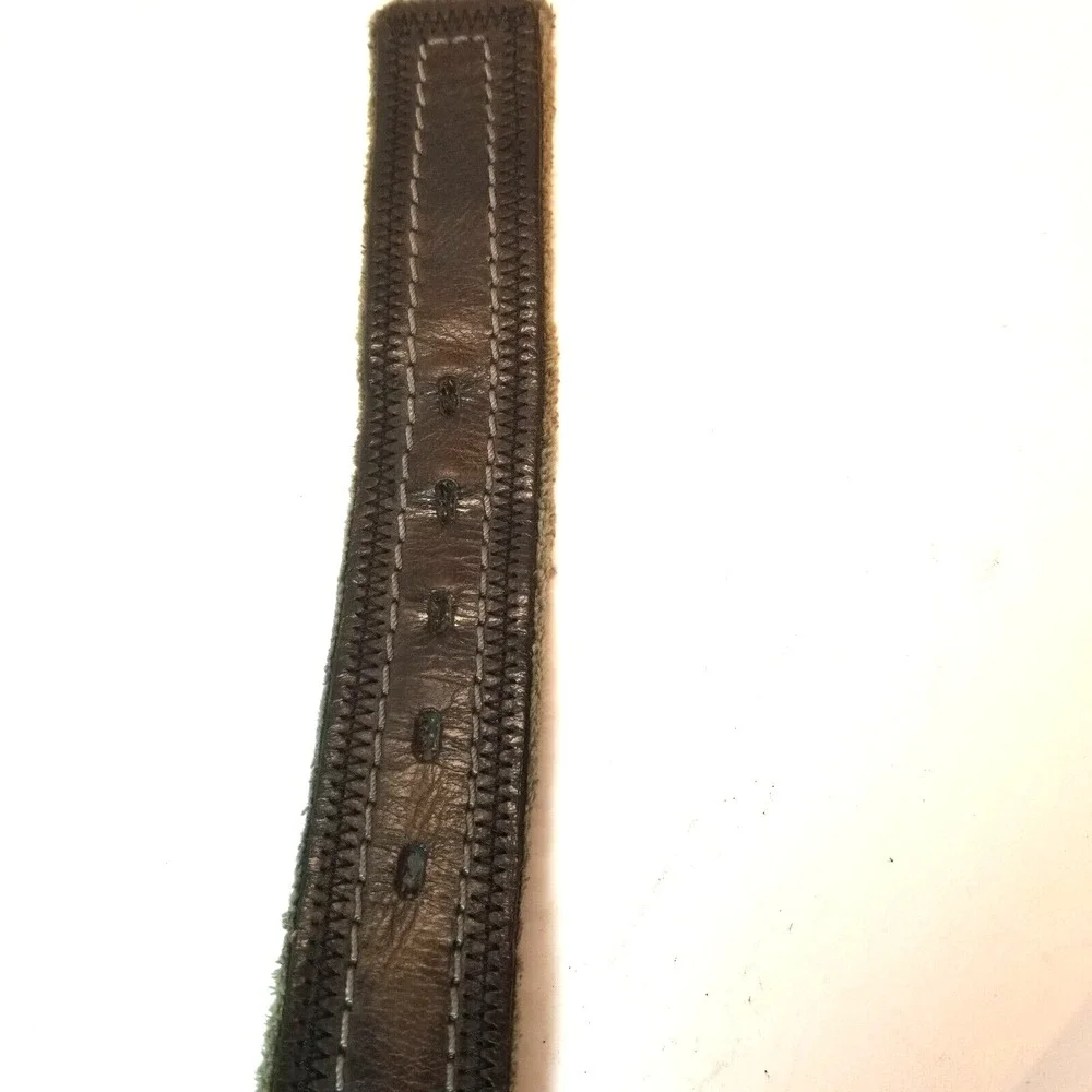 Brown Leather and Canvas Raw Edges Silver Buckle 36